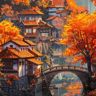 Anime house autumn wallpaper