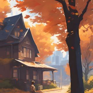 Anime house autumn wallpaper