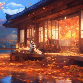 Anime house autumn wallpaper