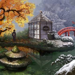Anime house autumn wallpaper