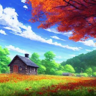 Anime house autumn wallpaper
