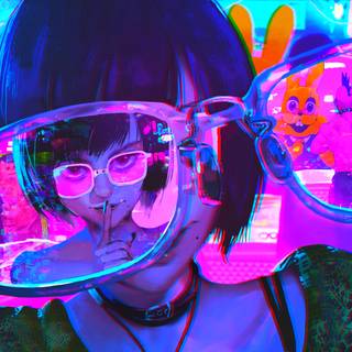 Anime neon girl wallpaper