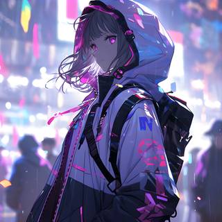 Anime neon girl wallpaper