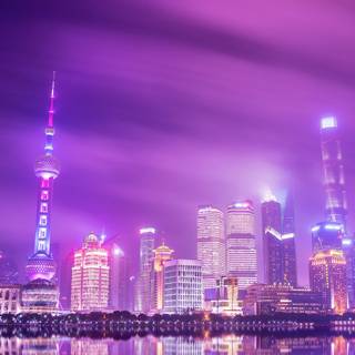 Shanghai cityscape​ purple clouds wallpaper
