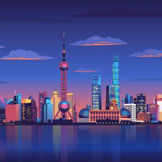 Shanghai cityscape​ purple clouds wallpaper