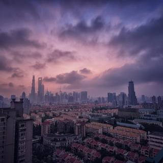 Shanghai cityscape​ purple clouds wallpaper