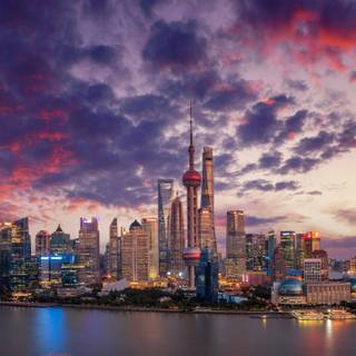Shanghai cityscape​ purple clouds wallpaper