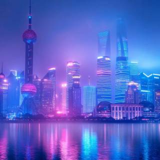 Shanghai cityscape​ purple clouds wallpaper