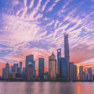 Shanghai cityscape​ purple clouds wallpaper