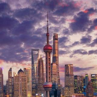 Shanghai cityscape​ purple clouds wallpaper