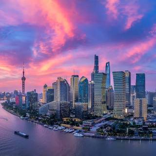 Shanghai cityscape​ purple clouds wallpaper