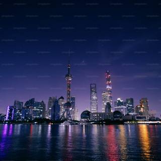 Shanghai cityscape​ purple clouds wallpaper