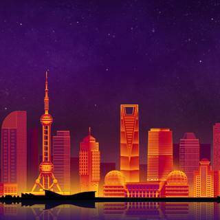 Shanghai cityscape​ purple clouds wallpaper