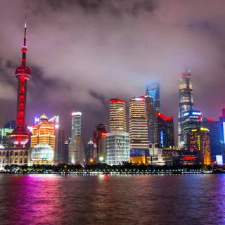 Shanghai cityscape​ purple clouds wallpaper