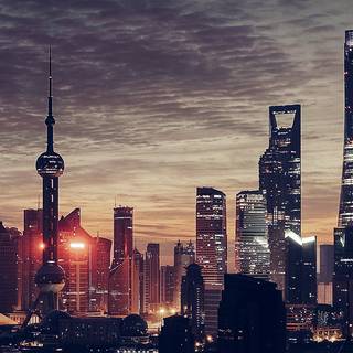 Shanghai cityscape​ purple clouds wallpaper