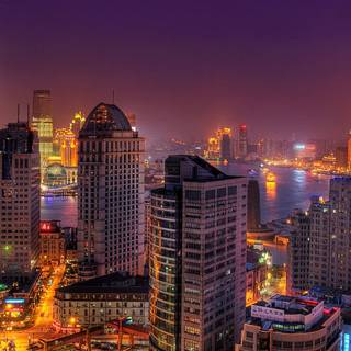 Shanghai cityscape​ purple clouds wallpaper