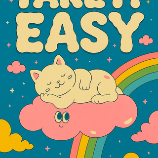 Kitty sleeping under rainbow wallpaper