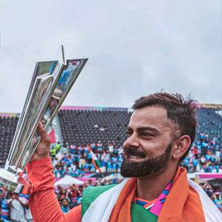 Virat Kohli with trophy wallpaper