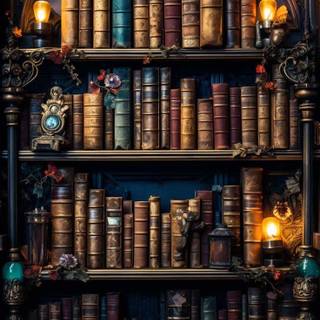 Bookshelf filled with books wallpaper