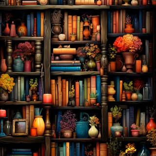 Bookshelf filled with books wallpaper