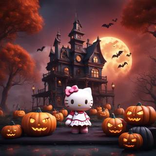 Hello Kitty Halloween 3D wallpaper