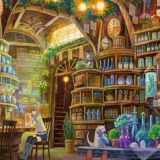 Magical library wallpaper