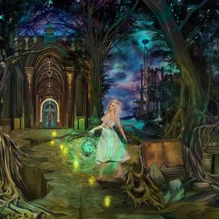 Magical library wallpaper