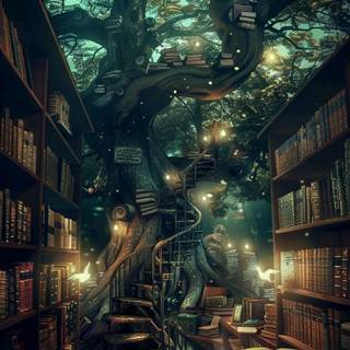 Magical library wallpaper