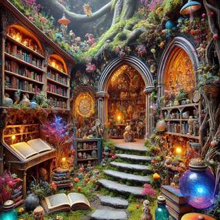 Magical library wallpaper