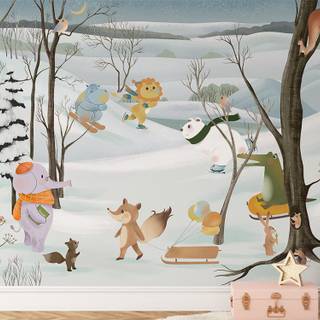 Winter cartoon animals wallpaper