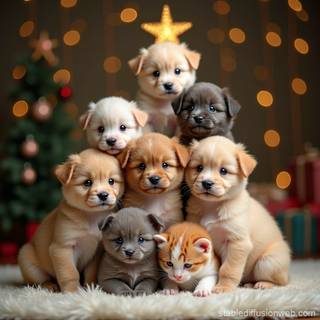 Tiny Christmas puppies wallpaper