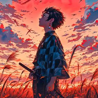 Tanjiro in a peace place wallpaper