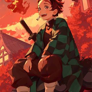 Tanjiro in a peace place wallpaper