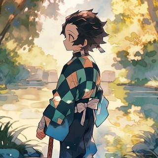 Tanjiro in a peace place wallpaper