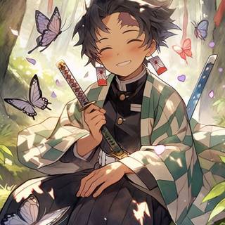 Tanjiro in a peace place wallpaper