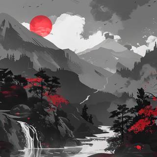 Red and black Japanese wallpaper