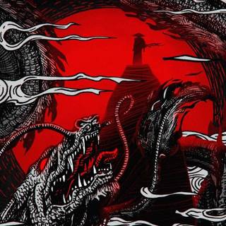 Red and black Japanese wallpaper