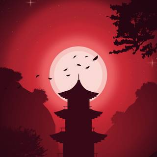 Red and black Japanese wallpaper