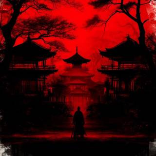 Red and black Japanese wallpaper