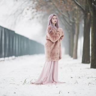 Pink hair winter girl wallpaper