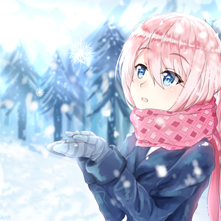 Pink hair winter girl wallpaper