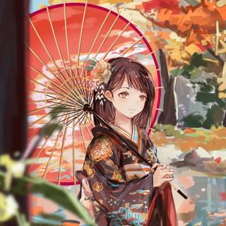 Pixel autumn anime wallpaper