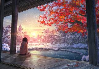 Pixel autumn anime wallpaper