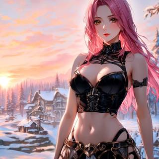 Pink hair winter girl wallpaper