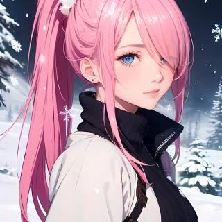Pink hair winter girl wallpaper