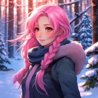 Pink hair winter girl wallpaper