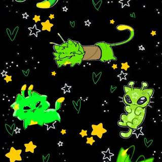 Green cat alien wallpaper