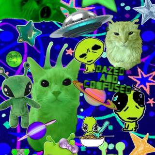 Green cat alien wallpaper