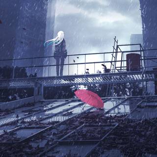 Sad anime rain 4k wallpaper