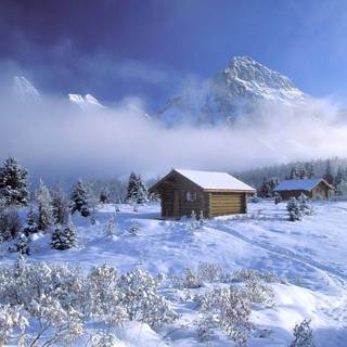 Snowy day mountains wallpaper